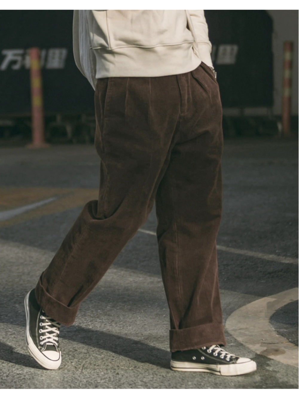 NON STOCK S Corduroy Pants Men Pleated Casual Trousers Loose Workwear Pant